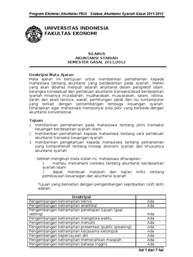Silabus Mata Kuliah Bahasa Inggris Fakultas Ekonomi Berbagai Mata