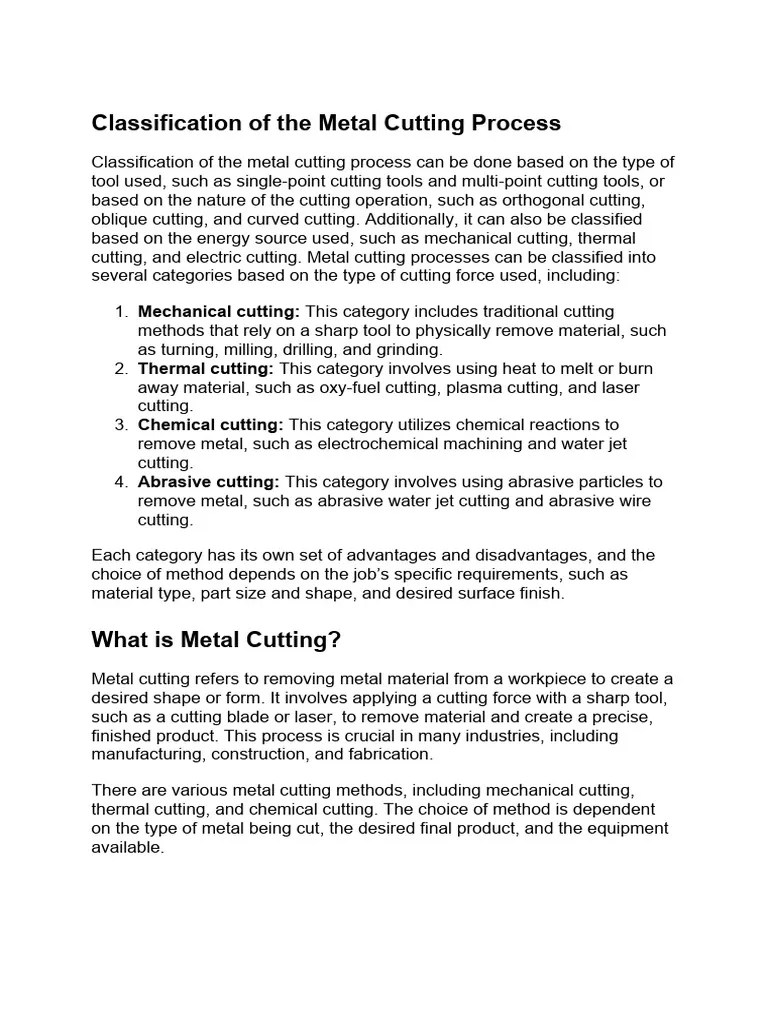 Classification of The Metal Cutting Process PDF Grinding (Abrasive