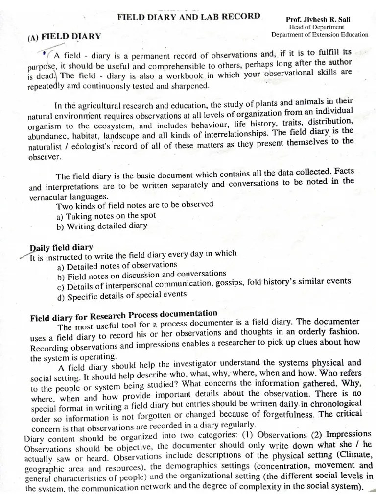 Field Diary & Lab Record PDF