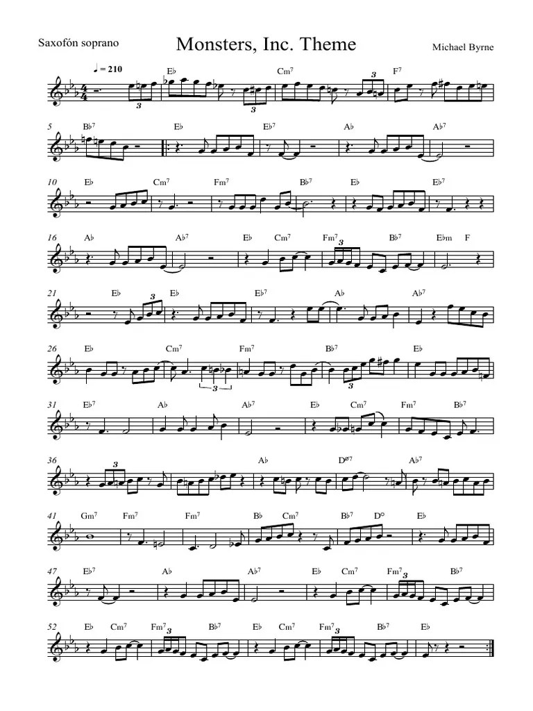 Monsters Inc. Theme Alto Sax Eb Saxofón Soprano PDF