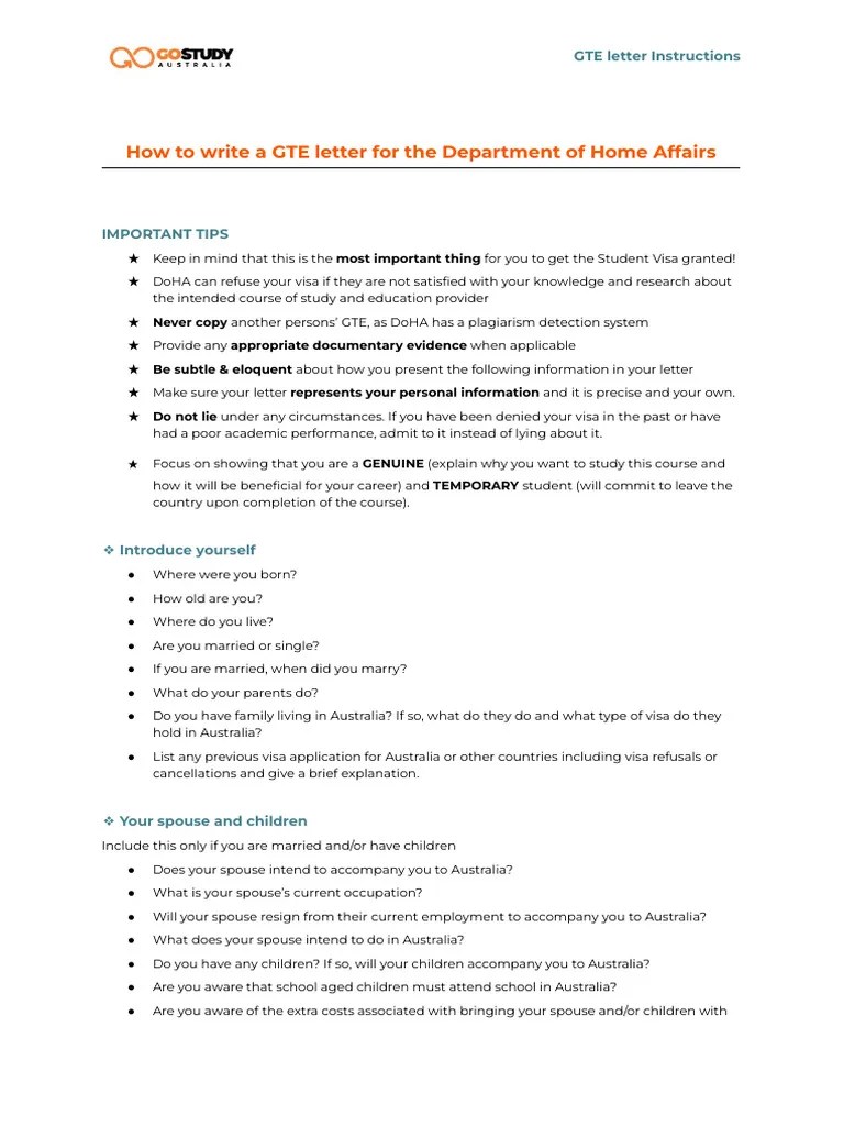 How To Write A GTE Letter For The Department of Home Affairs GSA
