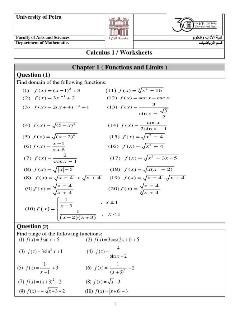 Calculus 1 Worksheets | PDF | Derivative | Function (Mathematics)