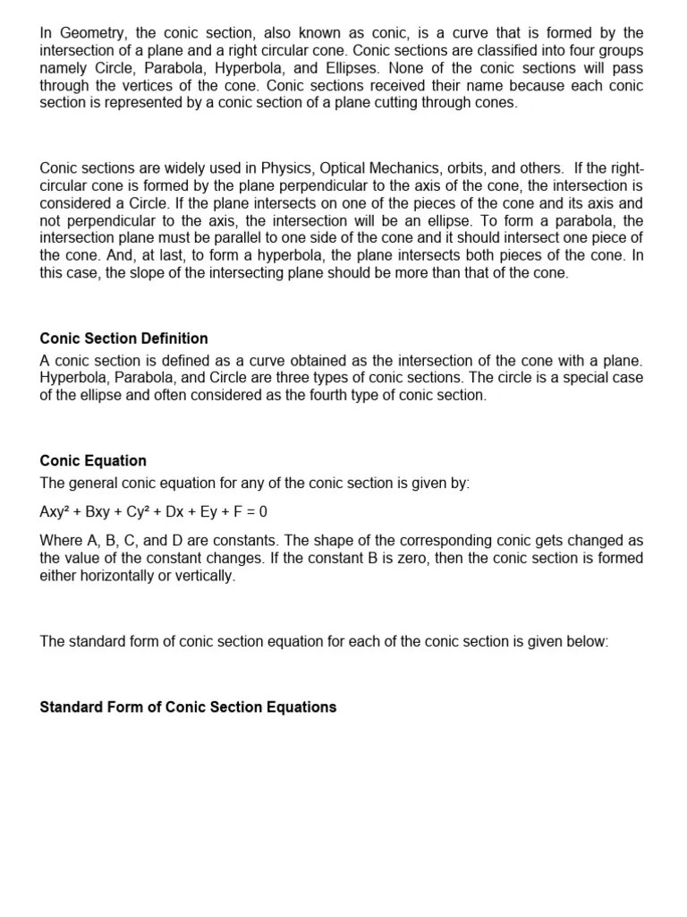 Conic Section Definition PDF Ellipse Classical Geometry