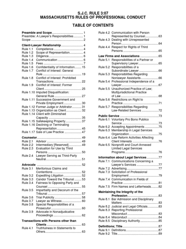 Mass. Rules of Professional Conduct PDF AttorneyClient Privilege