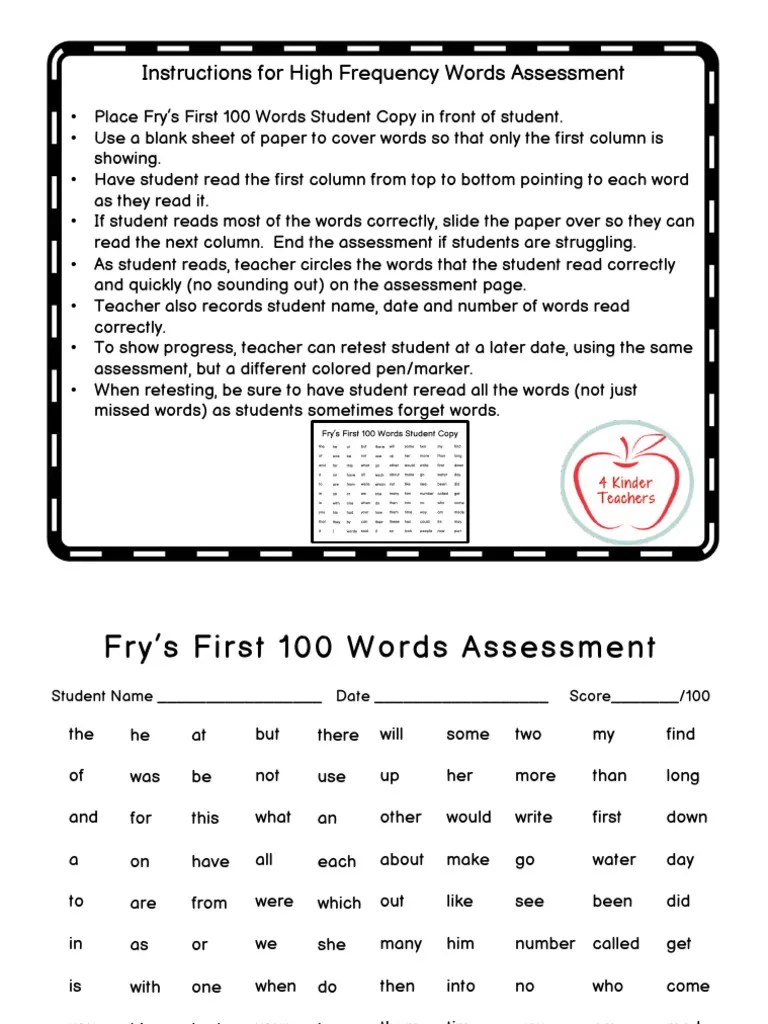Instructions For High Frequency Words Assessment PDF