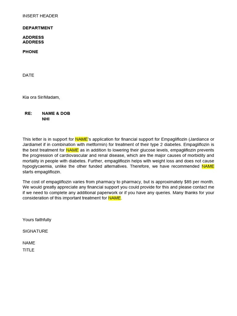 EmpagliflozinJardiance Letter For WINZ (Gender Neutral) PDF