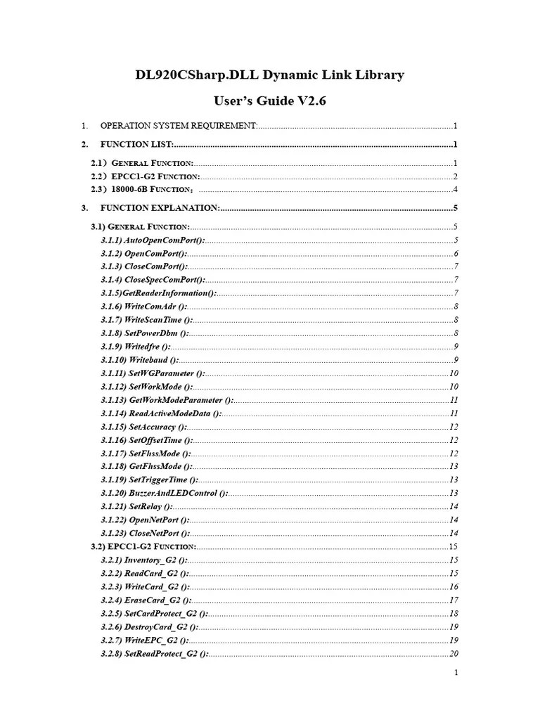 DL920CSharp DLL Dynamic Link Library User's Guide v2.6 PDF