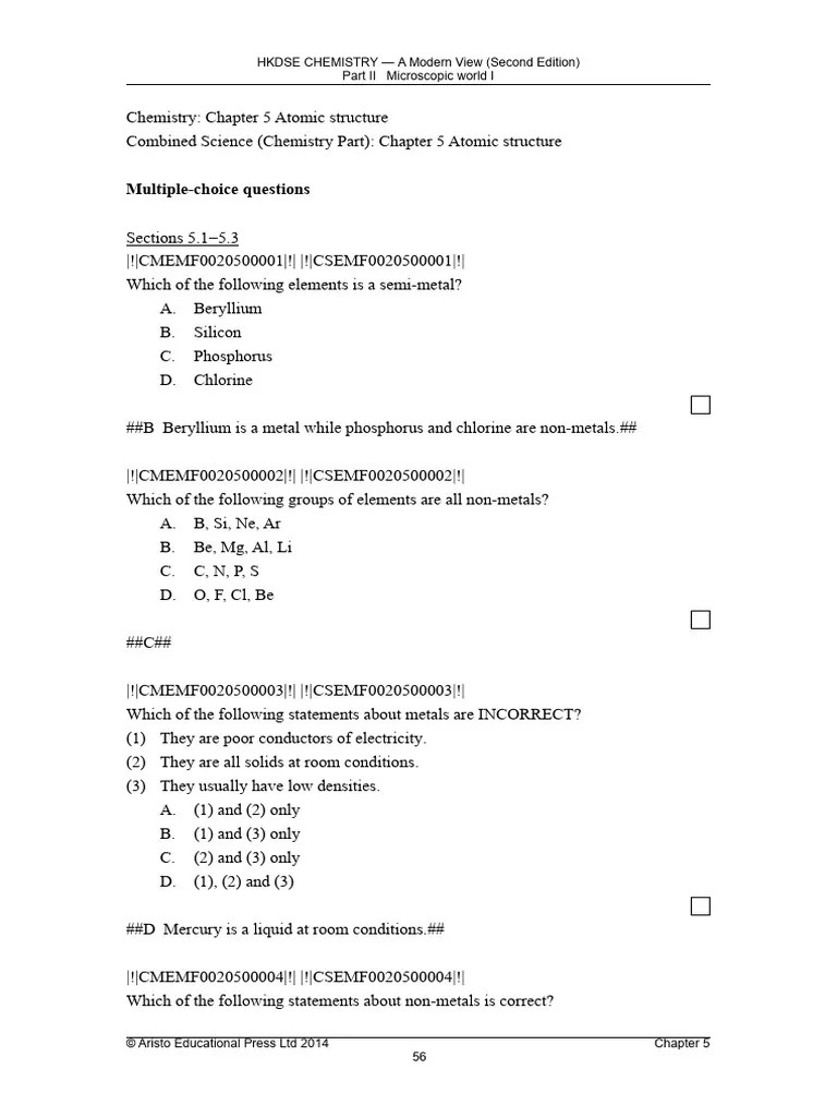 Chapter 5 MultipleChoice Questions PDF Atoms Isotope