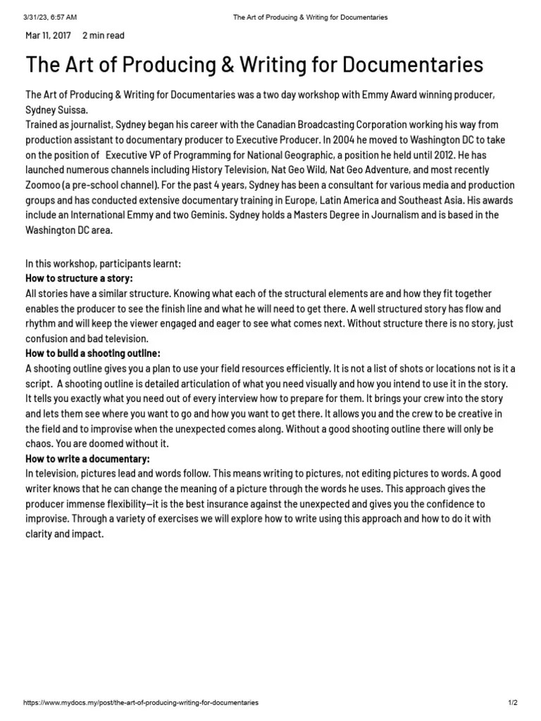 The Art of Producing & Writing For Documentaries PDF