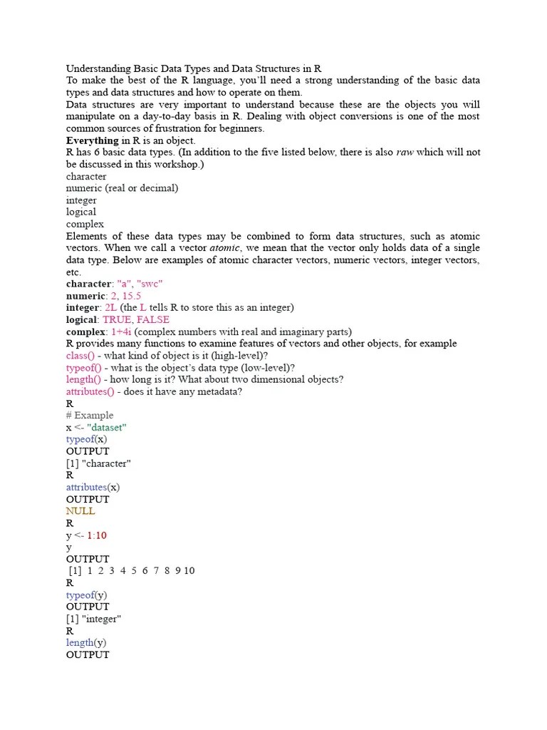 Understanding Basic Data Types and Data Structures in R PDF Data