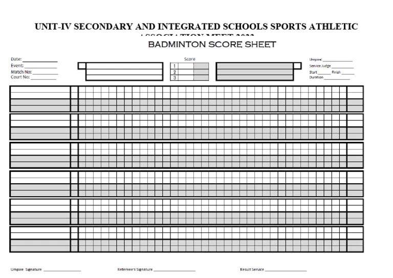 Badminton Score Sheet PDF