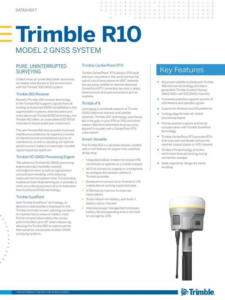Datasheet Trimble R10 Model 2 English (A4) Screen PDF