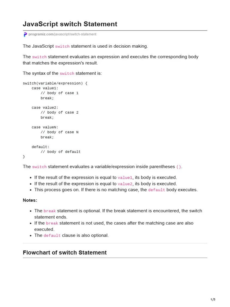 14 JavaScript Switch Statement PDF Java Script Control Flow