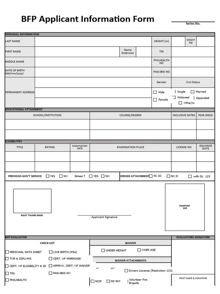 BFP Applicant Information Form PDF Access Control Privacy