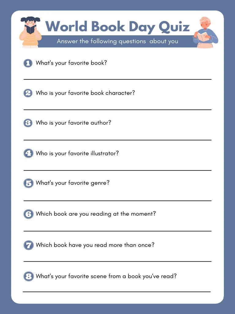 World Book Day Quiz Worksheet PDF