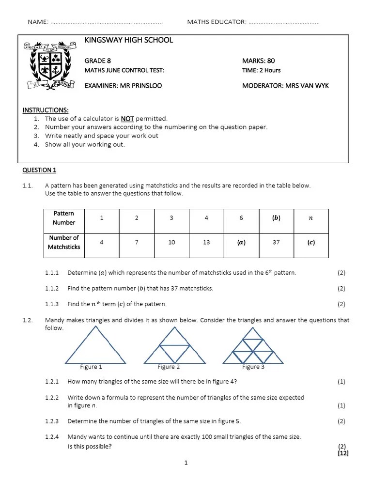 Grade8MathematicsJune2021 PDF Area Mathematics