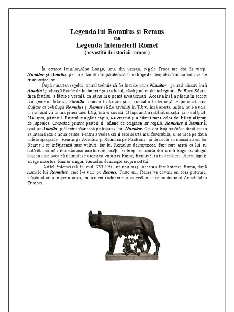 Legenda Lui Romulus Si Remus PDF