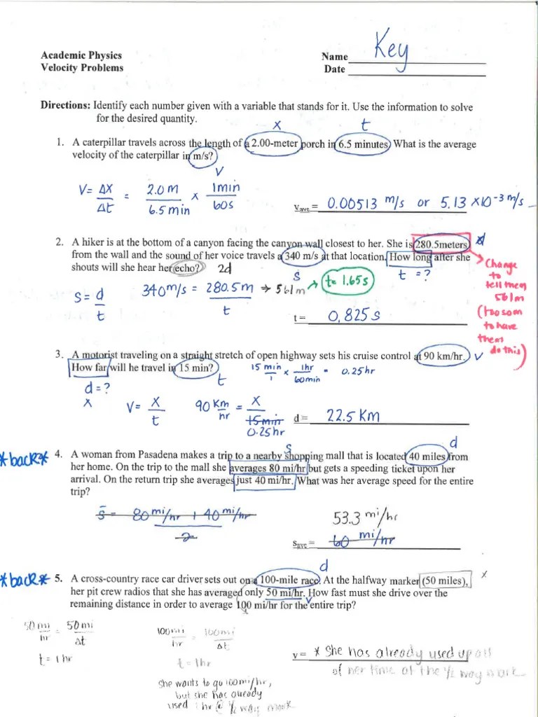 Constant Velocity Problems KEY PDF