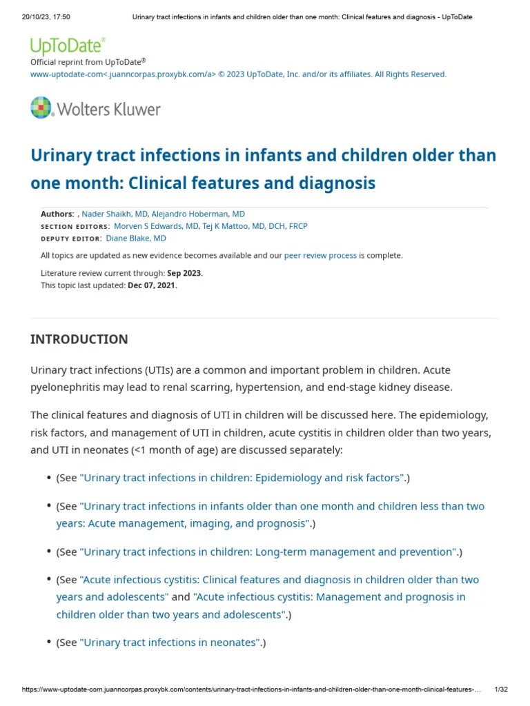 Urinary Tract Infections in Infants and Children Older Than One Month