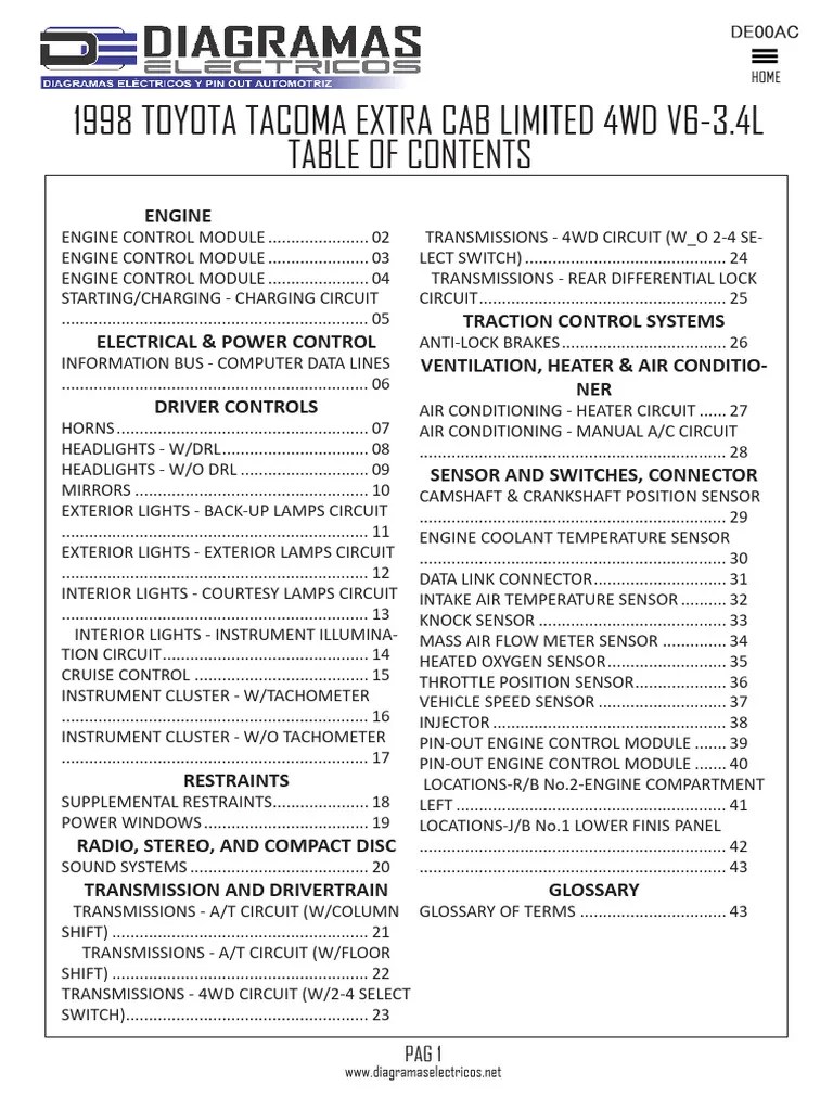 Toyota-Tacoma 1998 EN US Diagrama Electrico 511b5d6952 | PDF | Four