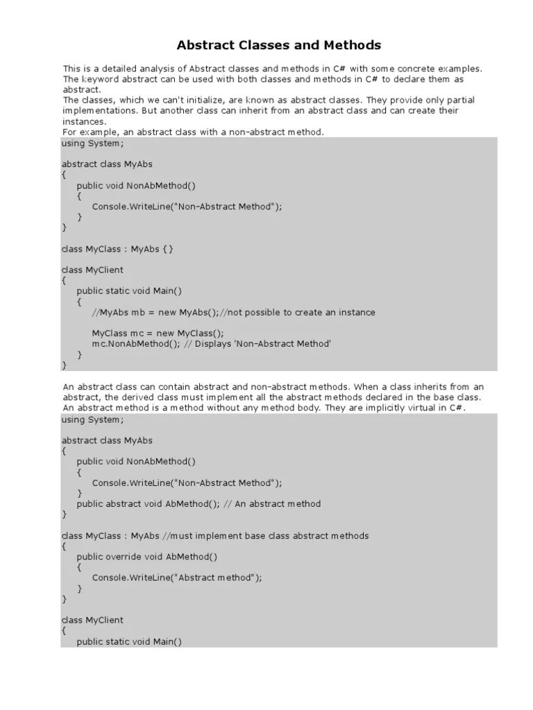 Interface Vs Abstract Class PDF Class Programming