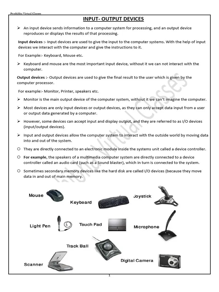 InputOutput Devices Notes PDF Input/Output Computer Keyboard