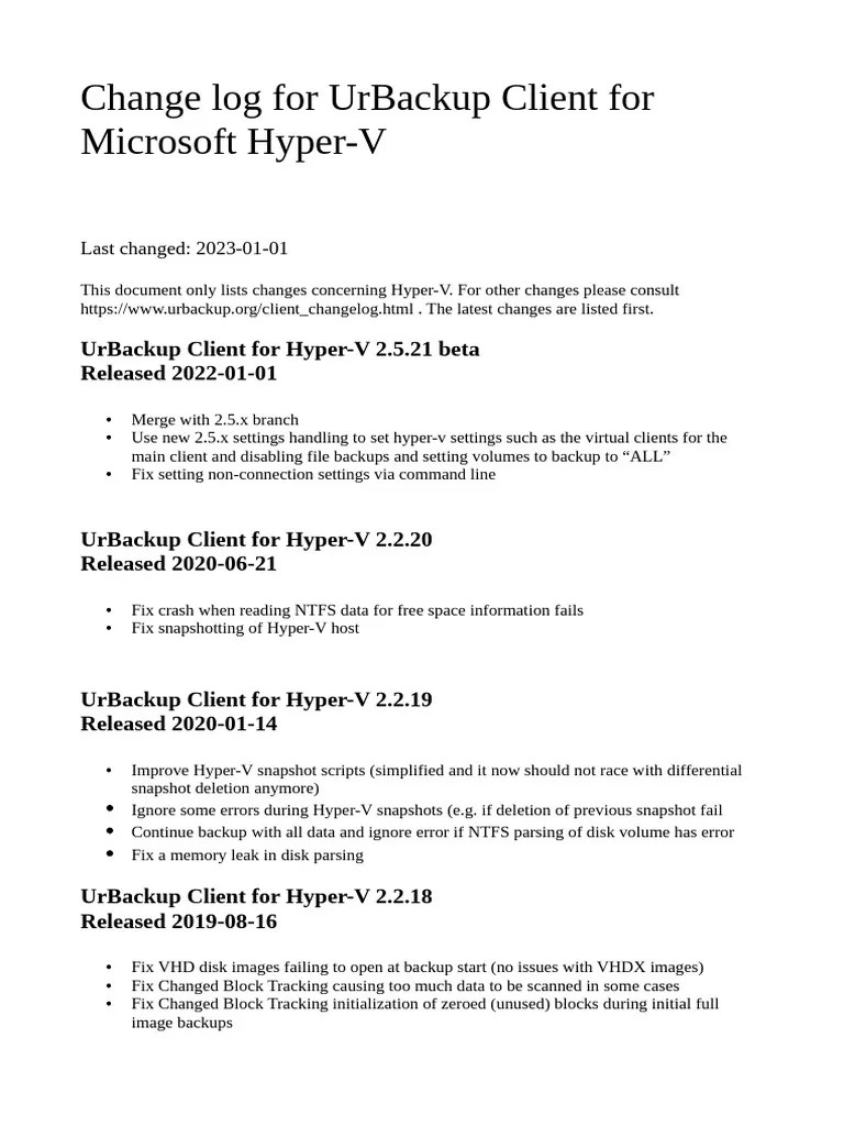 Hyper V Change Log PDF