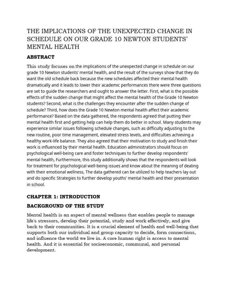 Impact of Schedule Changes on Student Mental Health PDF Mental