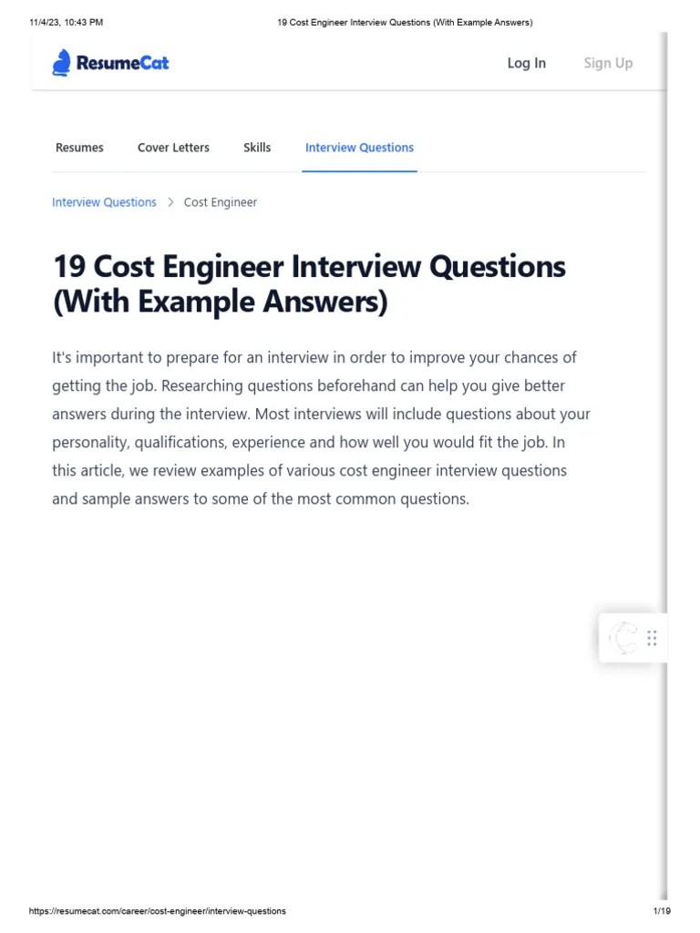 19 Cost Engineer Interview Questions (With Example Answers) PDF