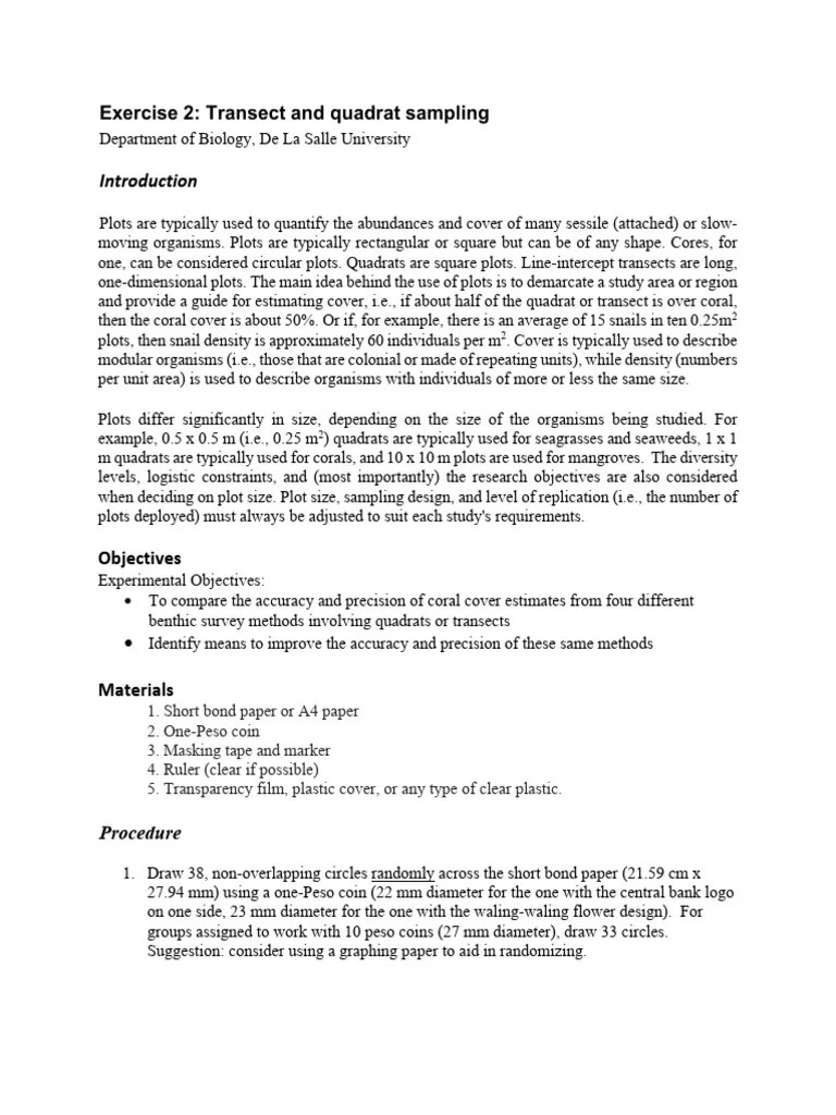 LBBBI14 2022B Exercise 3 Transect and Quadrat Sampling 25 Jan 2023