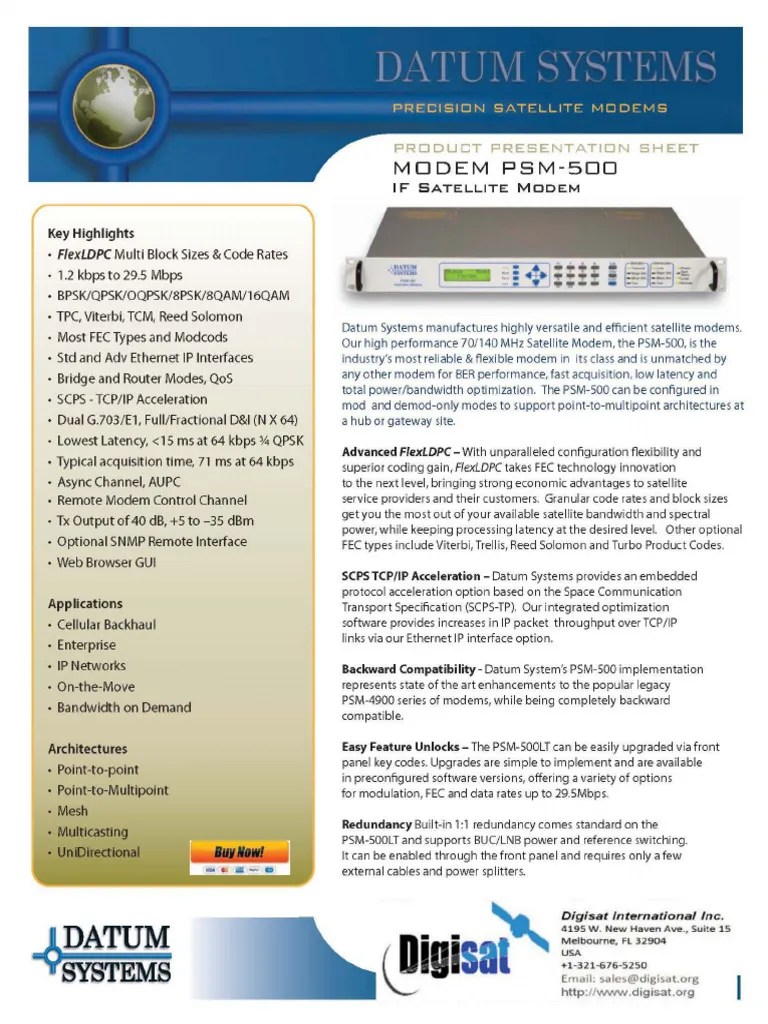 Datum PSM 500 IF Band Satellite Modem PDF Modem