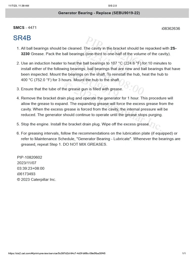 Generator Bearing Replace (SEBU901922) PDF Bearing (Mechanical