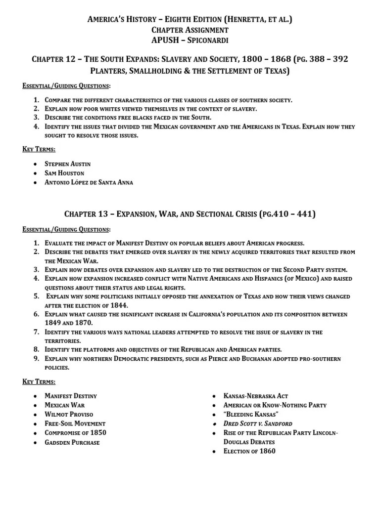 APUSH Chapter 13 HW Henretta PDF MexicanAmerican War Texas