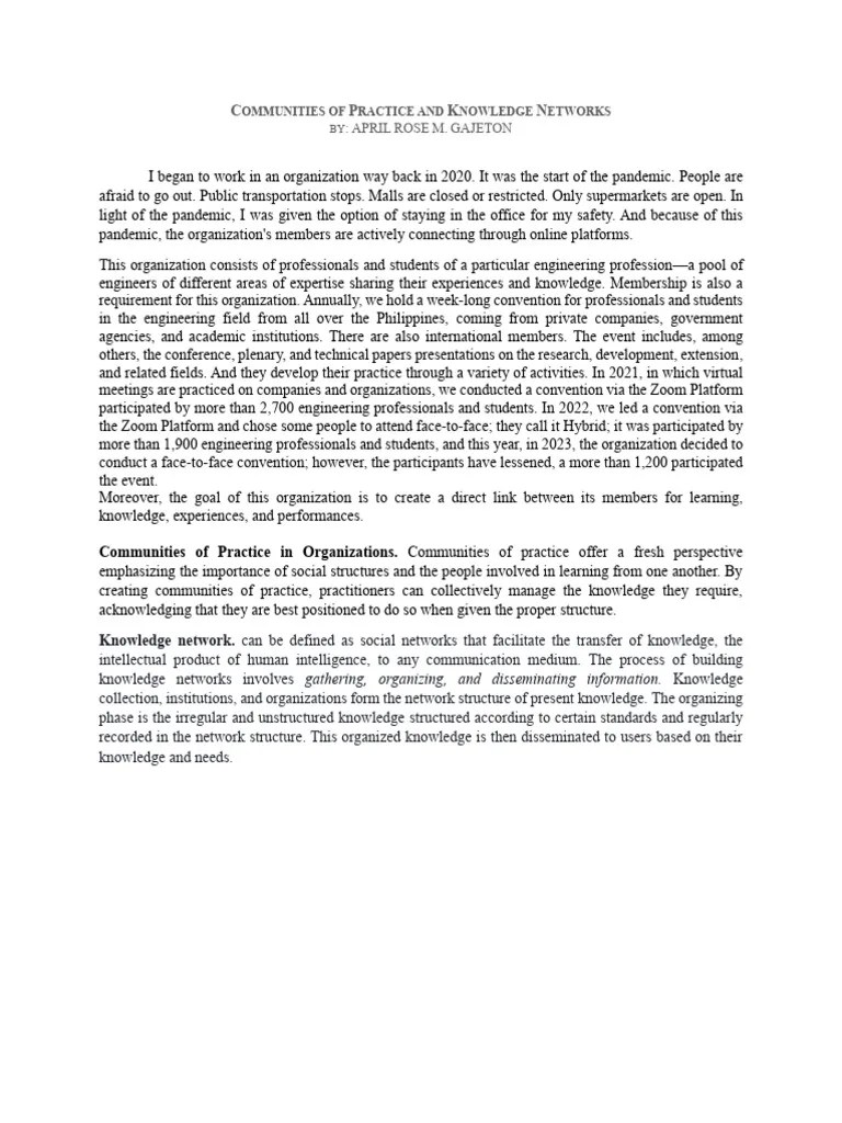 Communities of Practice and Knowledge Networks PDF Knowledge Cognitive Science