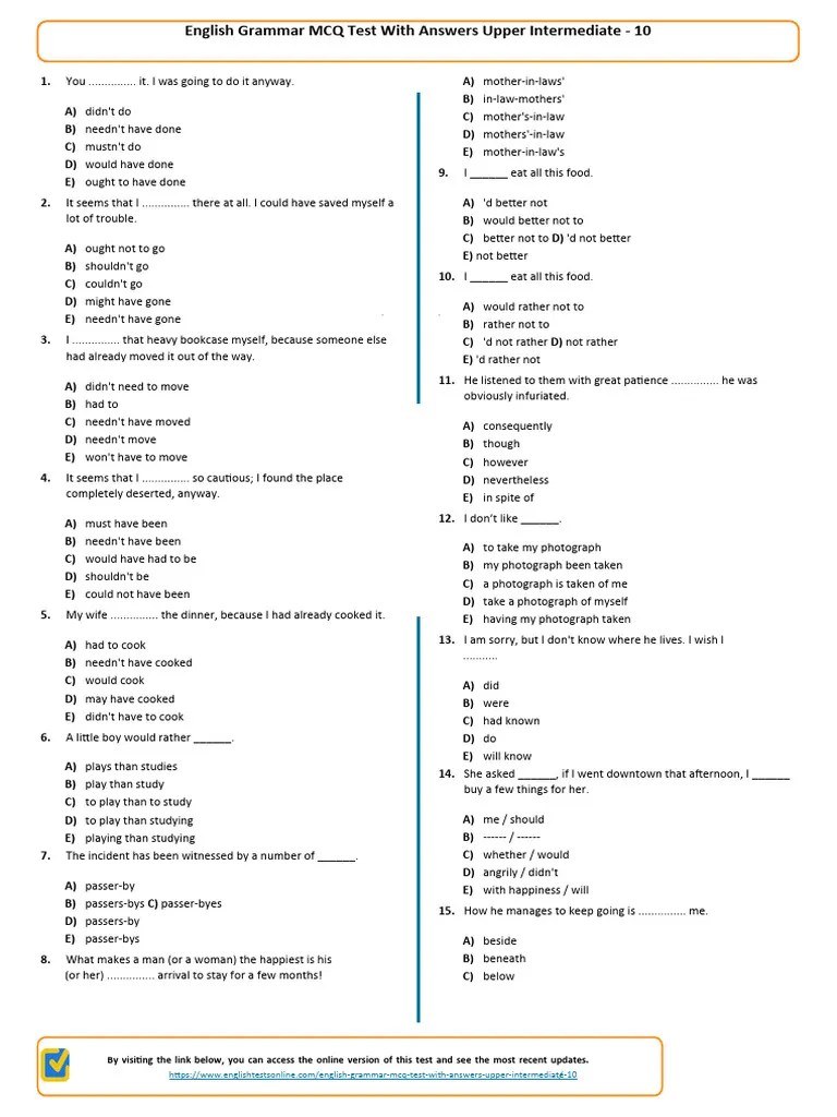 English Grammar Test PDF