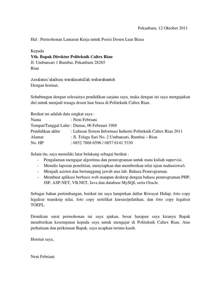 26+ Contoh Surat Lamaran Asisten Dosen Kumpulan Contoh Gambar