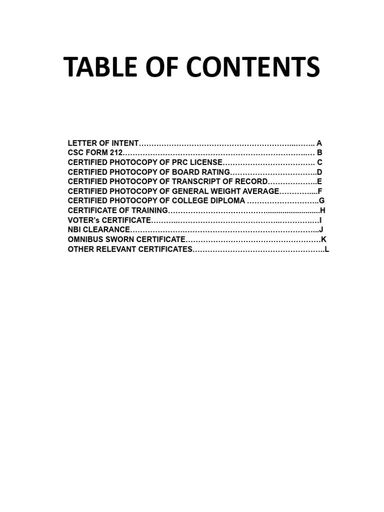 Table of Contents PDF
