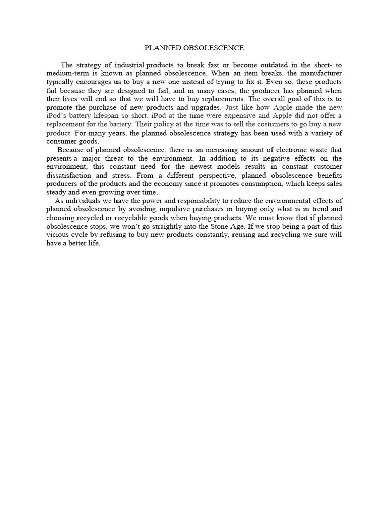 PLANNED OBSOLESCENCE Notes PDF