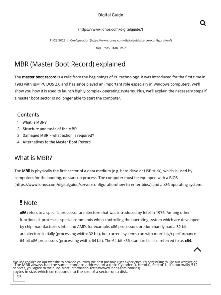 Master Boot Record (MBR) Explained IONOS PDF Booting Bios
