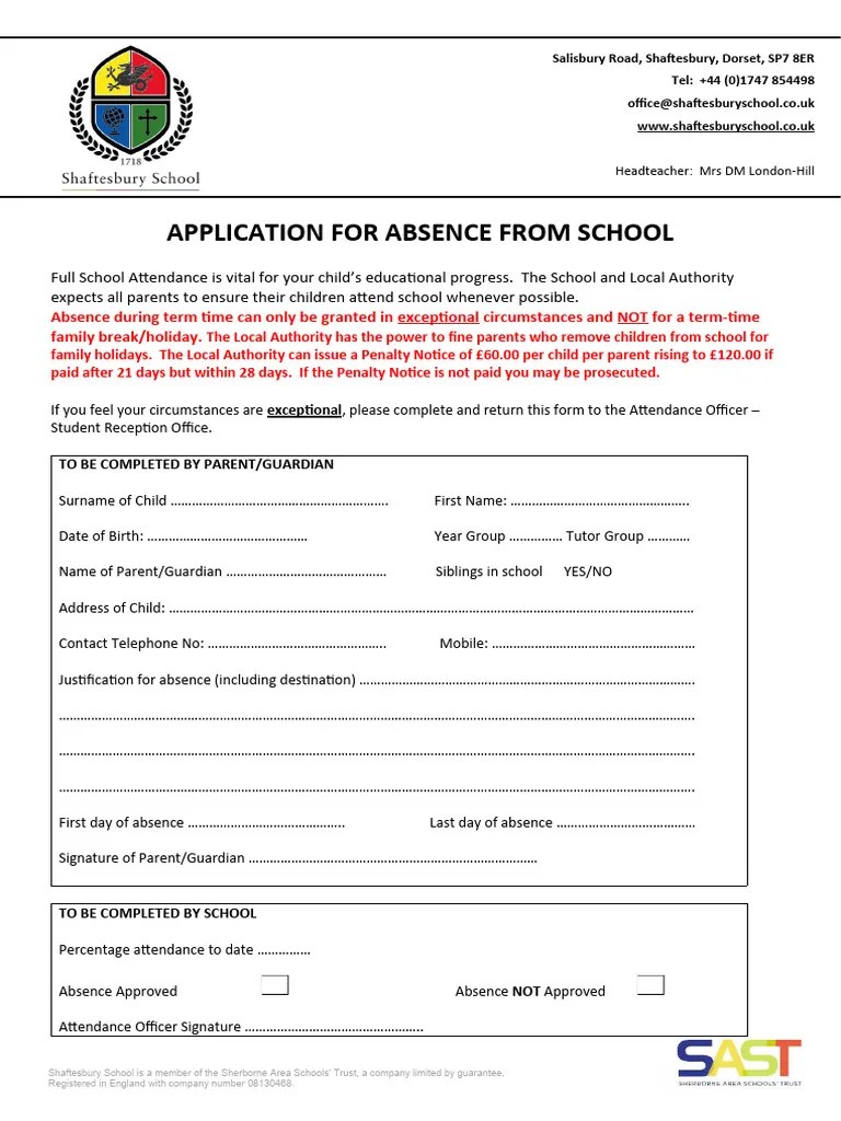 AAA Application For Absence Form PDF Family Kinship And Descent