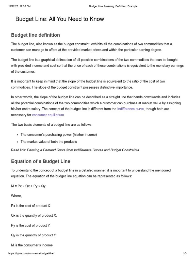 Budget Line Meaning, Definition, Example PDF Economics Prices