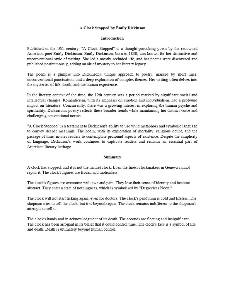 A Clock Stopped by Emily Dickinson PDF Poetry Emily Dickinson