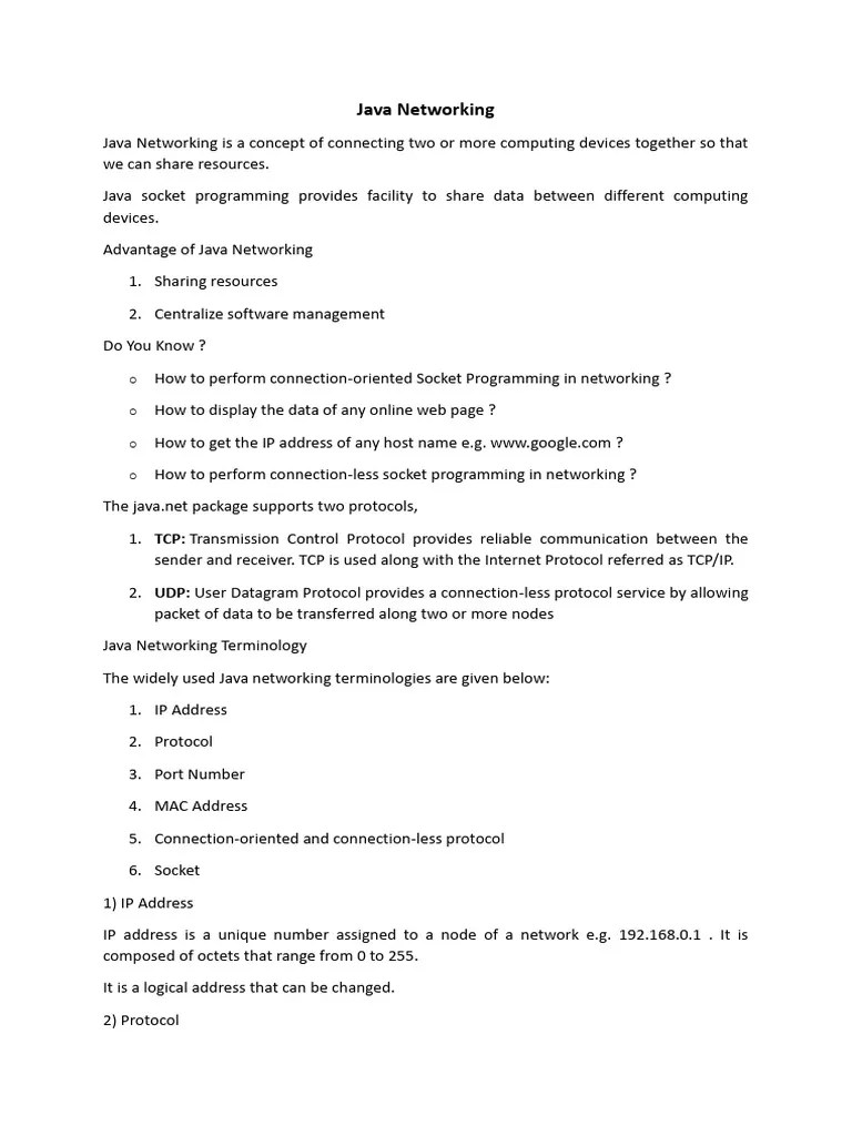 Java Networking PDF Computer Network Port Networking)