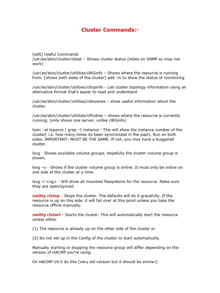 Cluster Commands PDF Computer Cluster Online And Offline