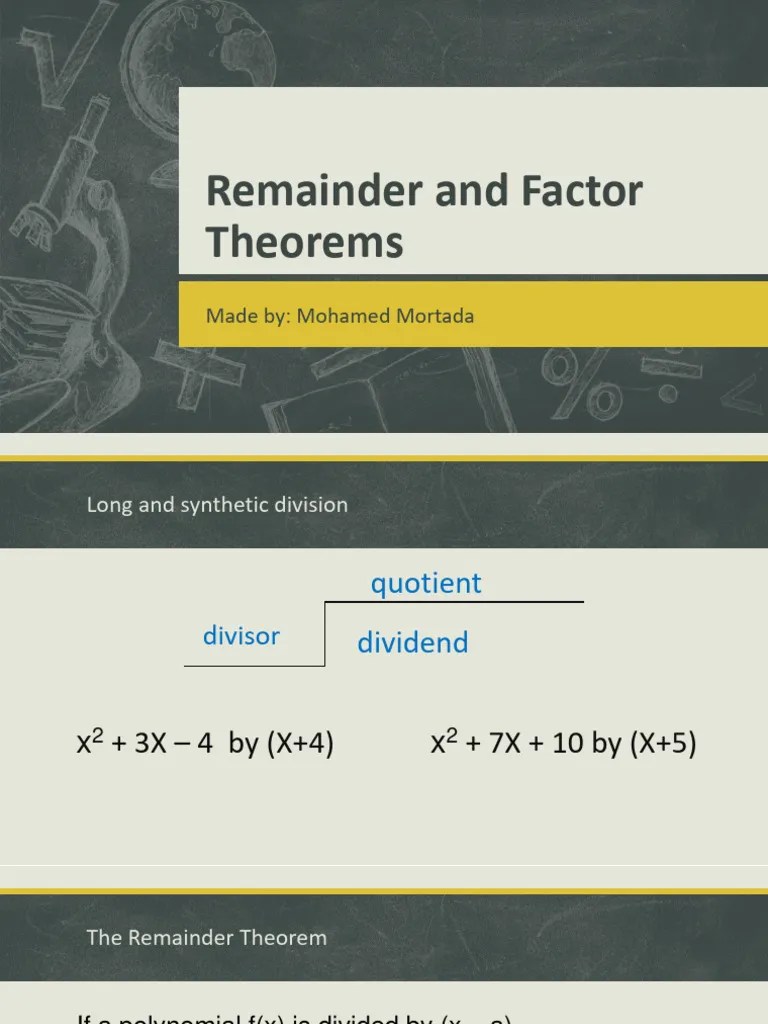 Remainder and Factor Theorems PDF