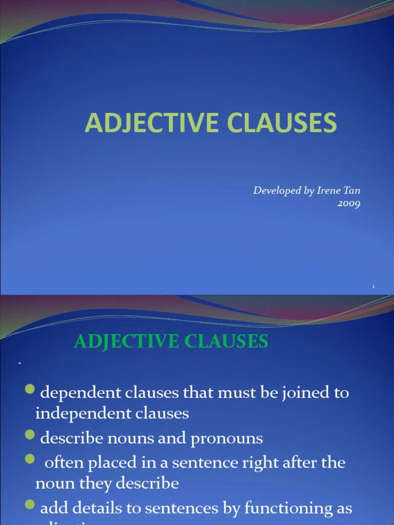 Adjective Clauses PDF Pronoun Syntactic Relationships