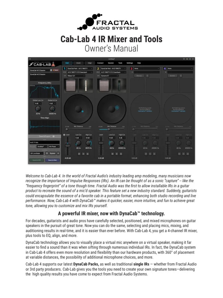 Cab Lab 4 Manual PDF Computer File Equalization (Audio)