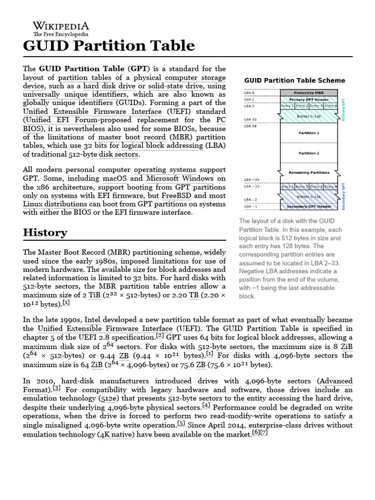 GUID Partition Table PDF Data Management Booting