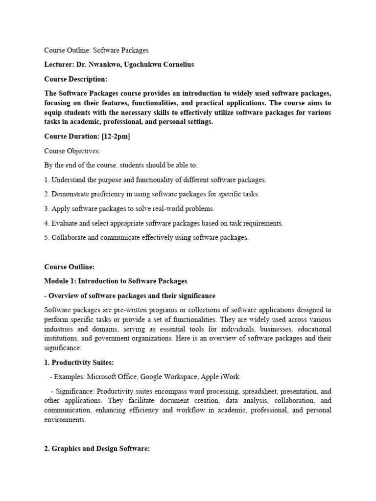 Standard Software Packages PDF Spreadsheet Microsoft Excel