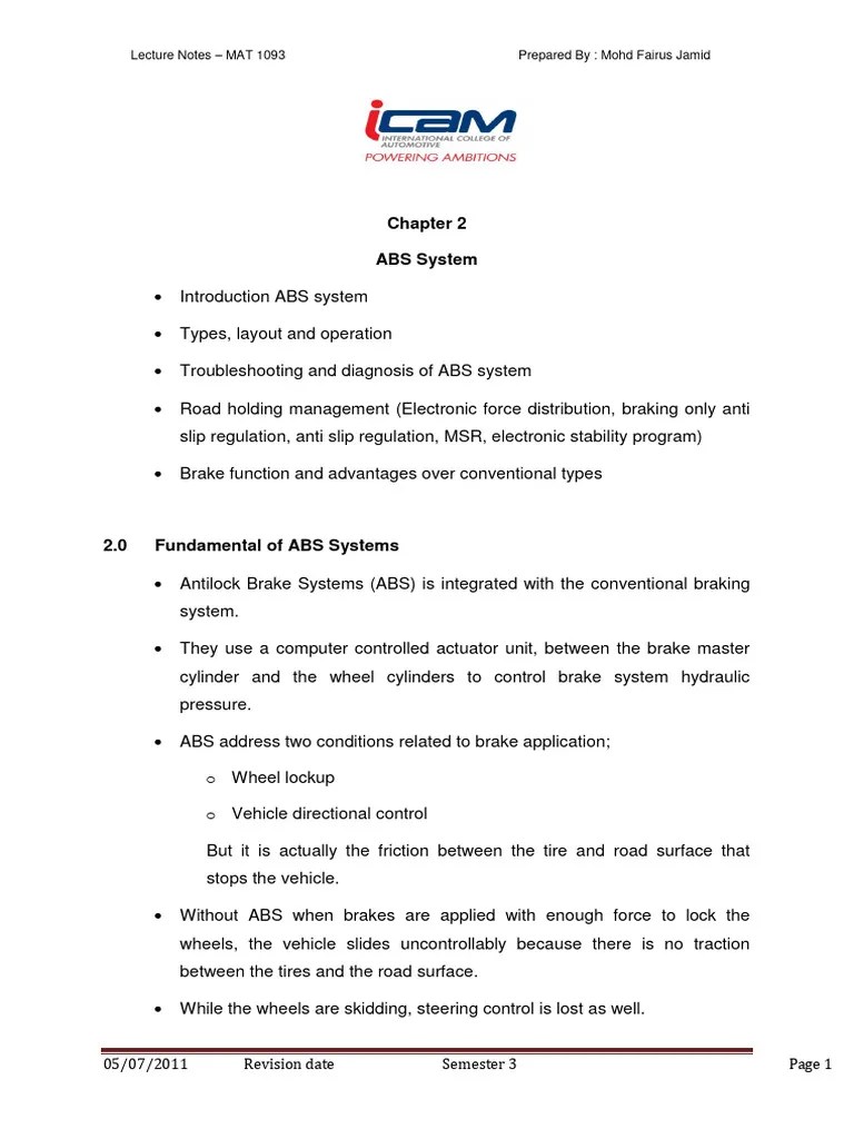 Chapter 2 Abs System PDF Anti Lock Braking System Brake
